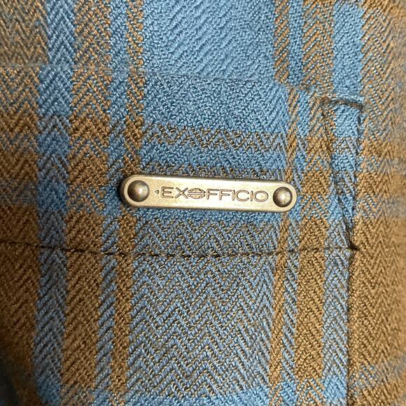 ExOfficio Mens Long Sleeve Blue Plaid Button Up Hidden Pocket Shirt Large - Picture 5 of 15